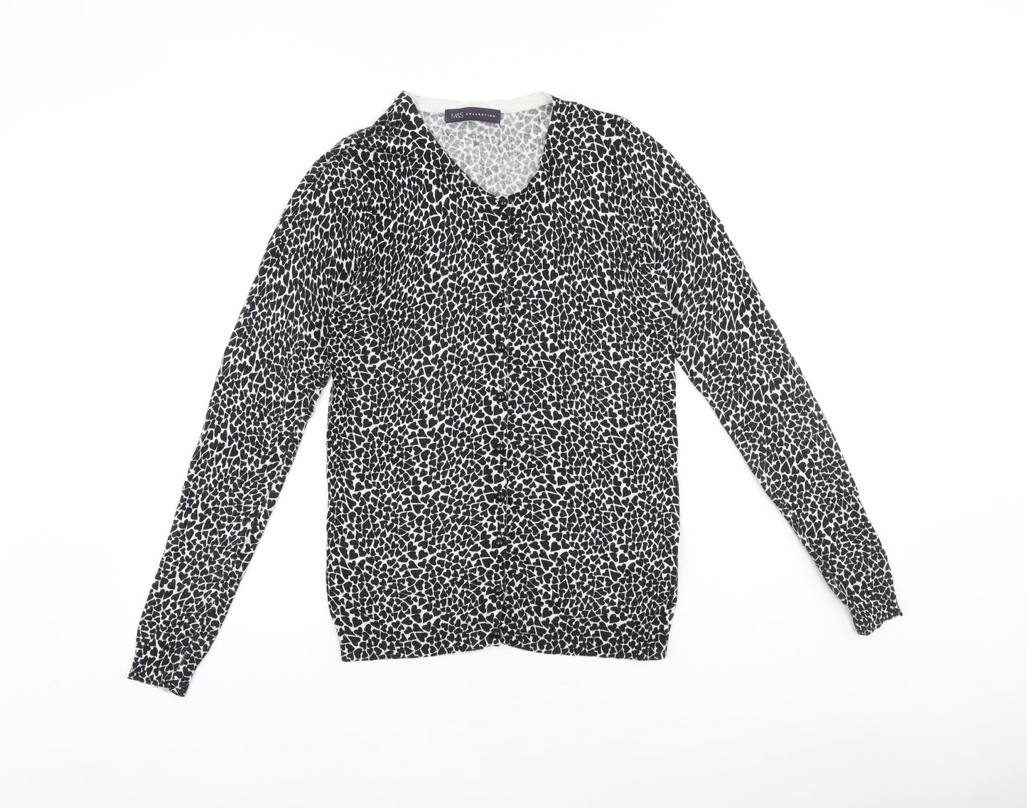 Marks and Spencer Womens Black Scoop Neck 100% Cotton Cardigan Jumper Size 8
