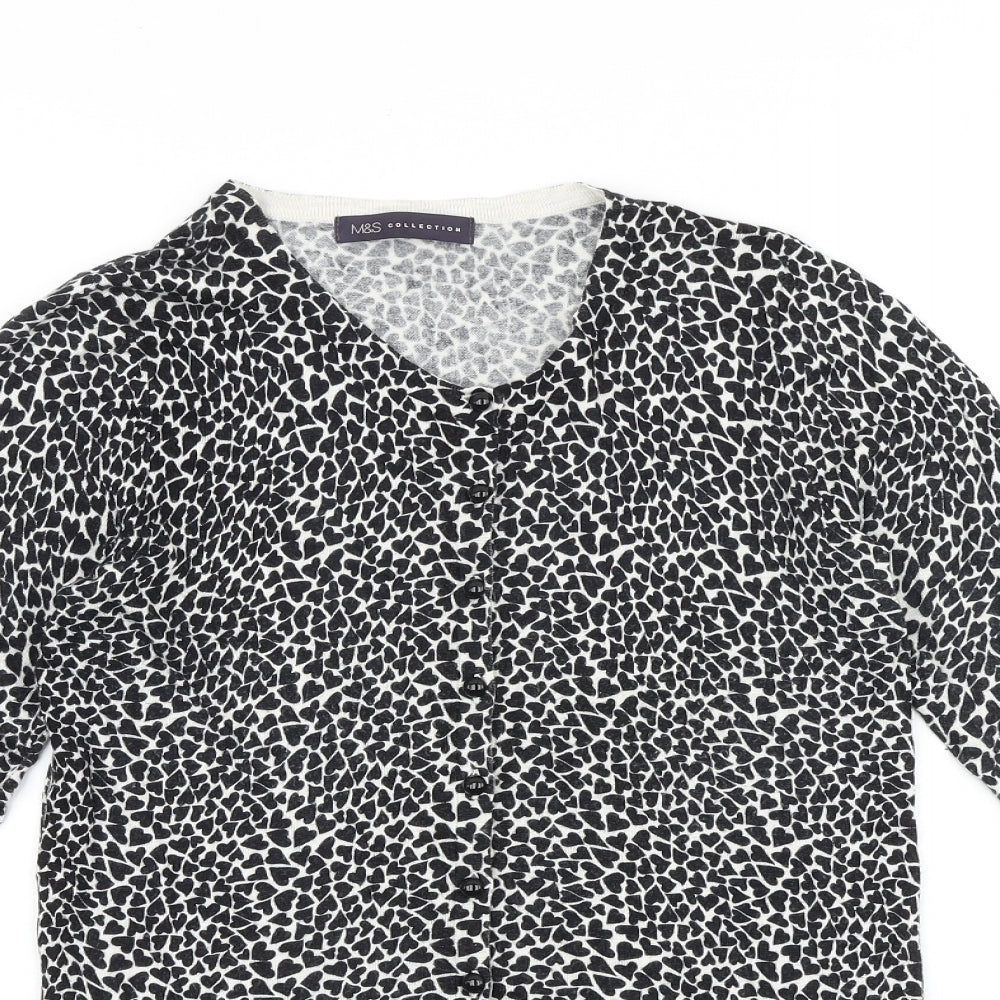 Marks and Spencer Womens Black Scoop Neck 100% Cotton Cardigan Jumper Size 8