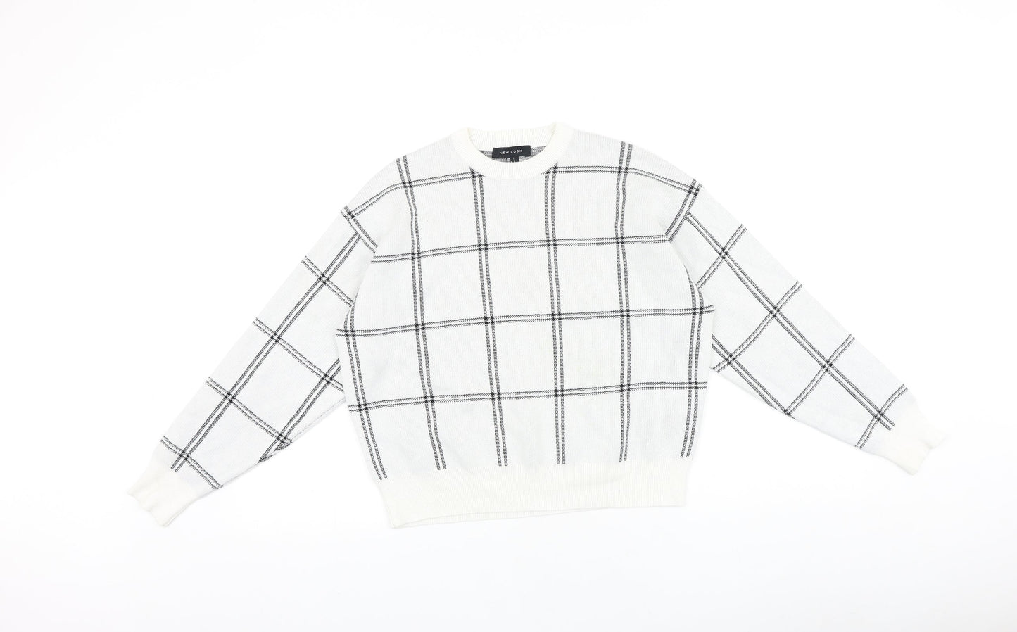 New Look Womens White Check 100% Cotton Pullover Sweatshirt Size S Pullover