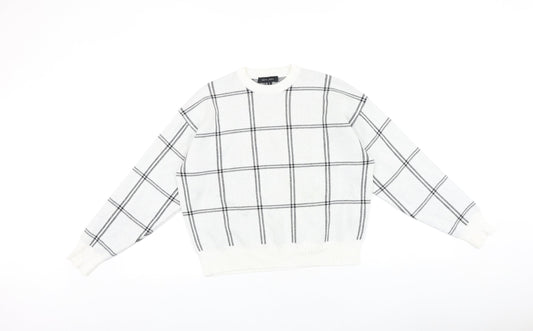 New Look Womens White Check 100% Cotton Pullover Sweatshirt Size S Pullover