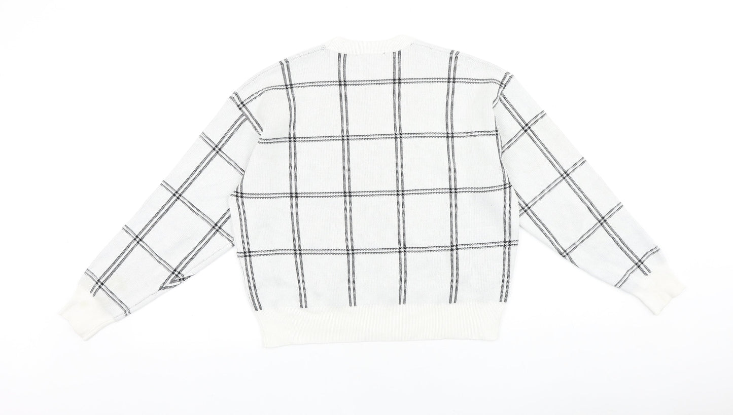 New Look Womens White Check 100% Cotton Pullover Sweatshirt Size S Pullover