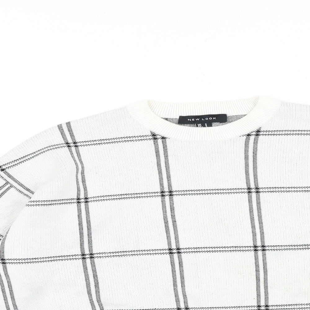 New Look Womens White Check 100% Cotton Pullover Sweatshirt Size S Pullover