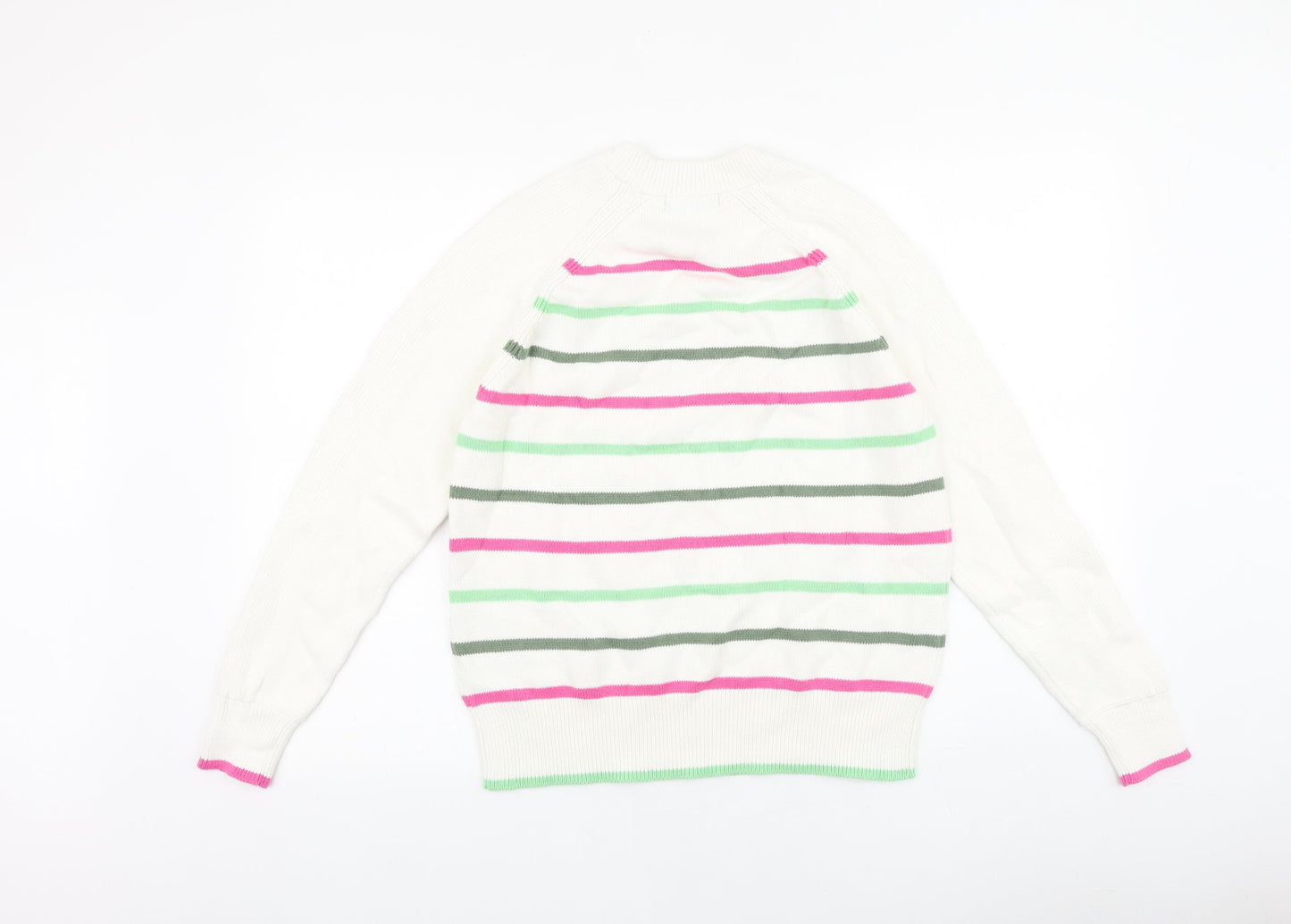 Marks and Spencer Womens White Round Neck Striped Acrylic Pullover Jumper Size S