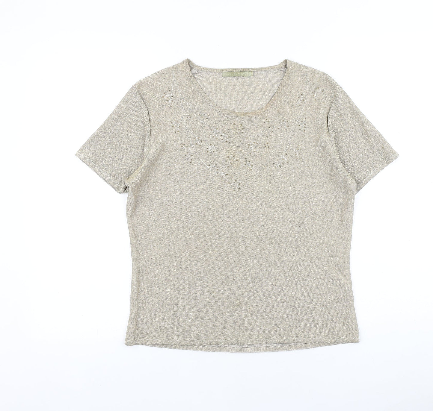 Viz a Viz Womens Gold Polyamide Basic T-Shirt Size 14 Round Neck