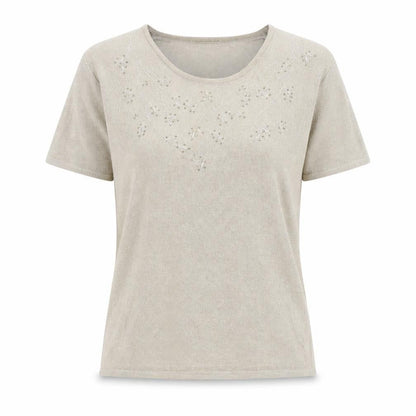 Viz a Viz Womens Gold Polyamide Basic T-Shirt Size 14 Round Neck