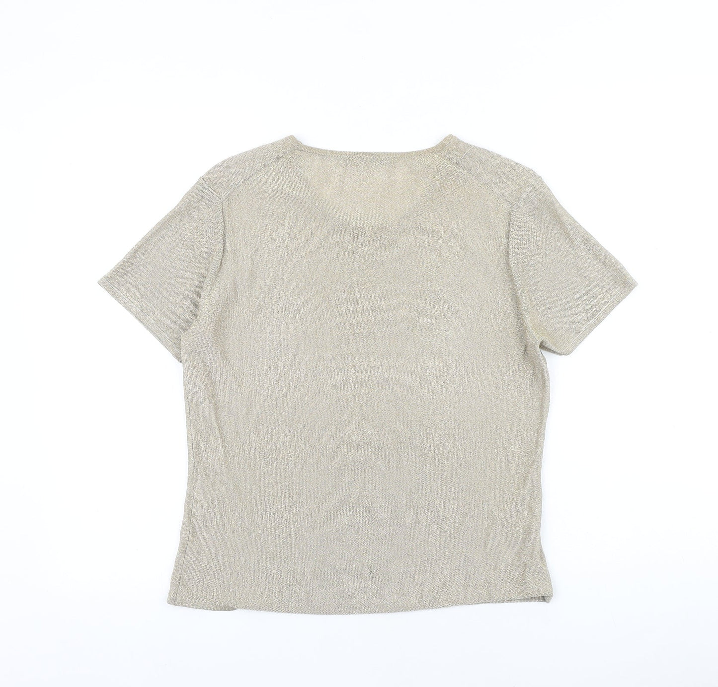 Viz a Viz Womens Gold Polyamide Basic T-Shirt Size 14 Round Neck