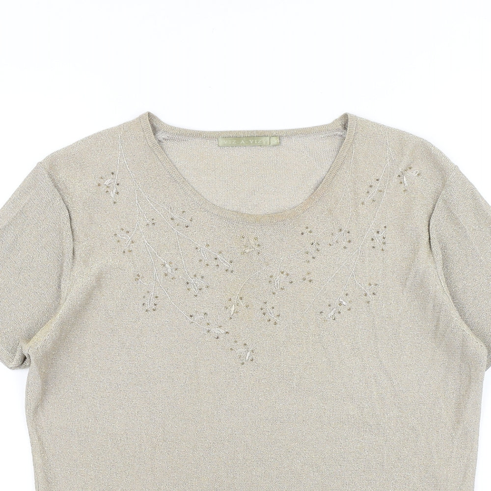 Viz a Viz Womens Gold Polyamide Basic T-Shirt Size 14 Round Neck