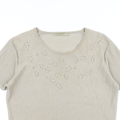 Viz a Viz Womens Gold Polyamide Basic T-Shirt Size 14 Round Neck