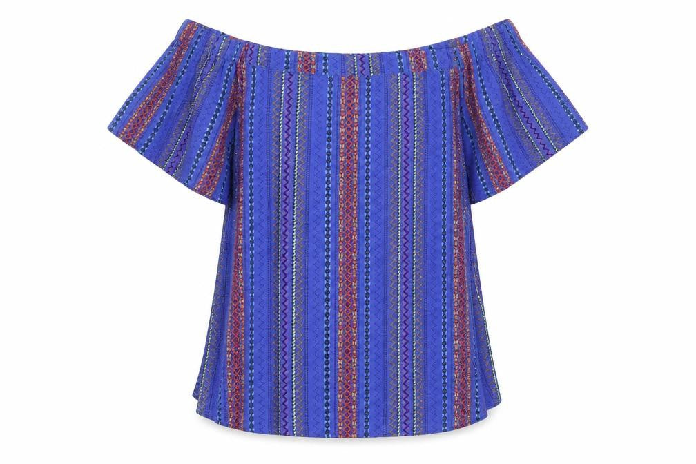 New Look Womens Blue Striped Polyester Basic Blouse Size 8 Off the Shoulder
