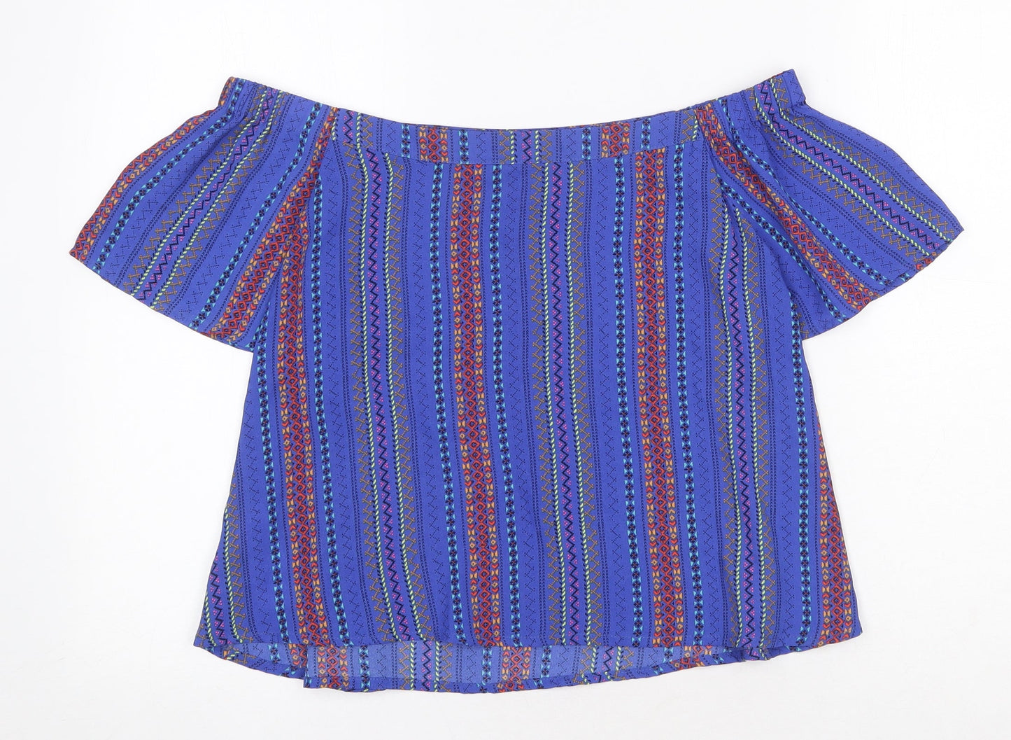 New Look Womens Blue Striped Polyester Basic Blouse Size 8 Off the Shoulder