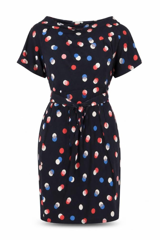Monsoon Womens Blue Polka Dot Polyester Sheath Size 10 Boat Neck Tie