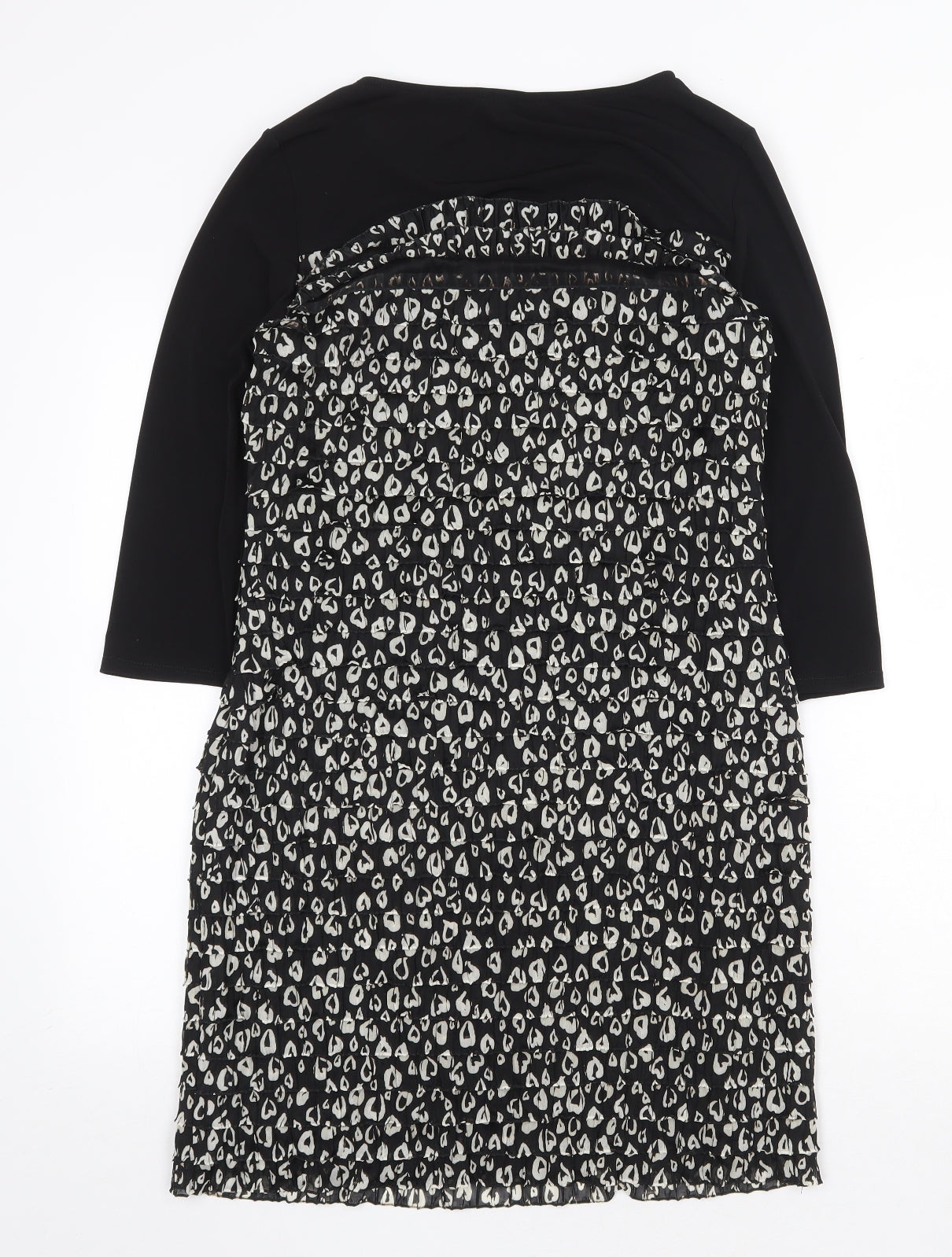 M&Co Womens Black Animal Print Polyester Sheath Size 14 Boat Neck Pullover - Leopard Print