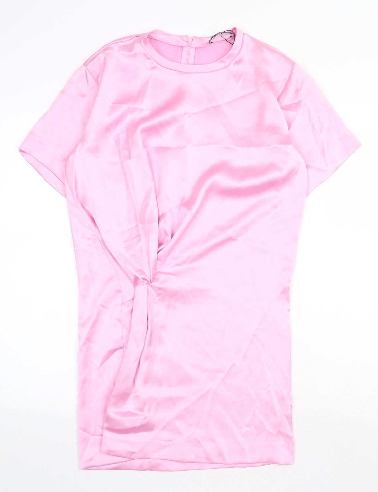 Zara Womens Pink Polyester Sheath Size S Round Neck Zip - Twist Detail