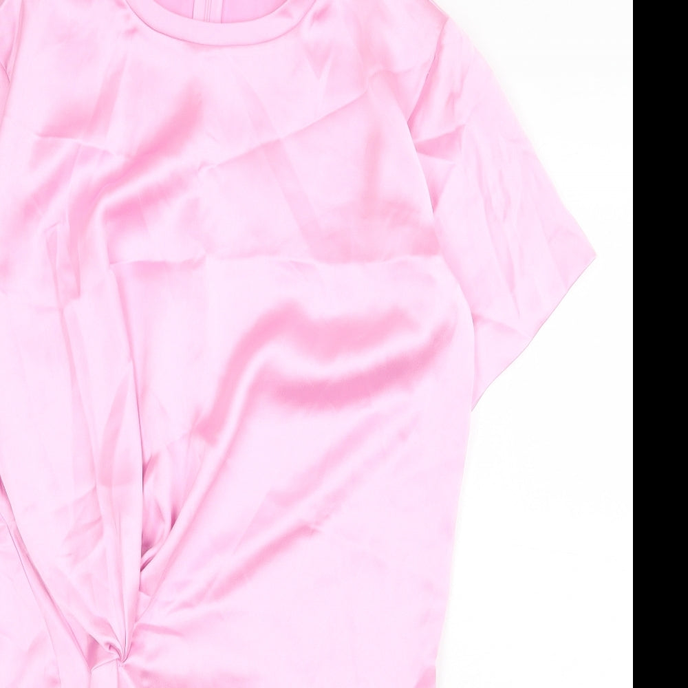 Zara Womens Pink Polyester Sheath Size S Round Neck Zip - Twist Detail