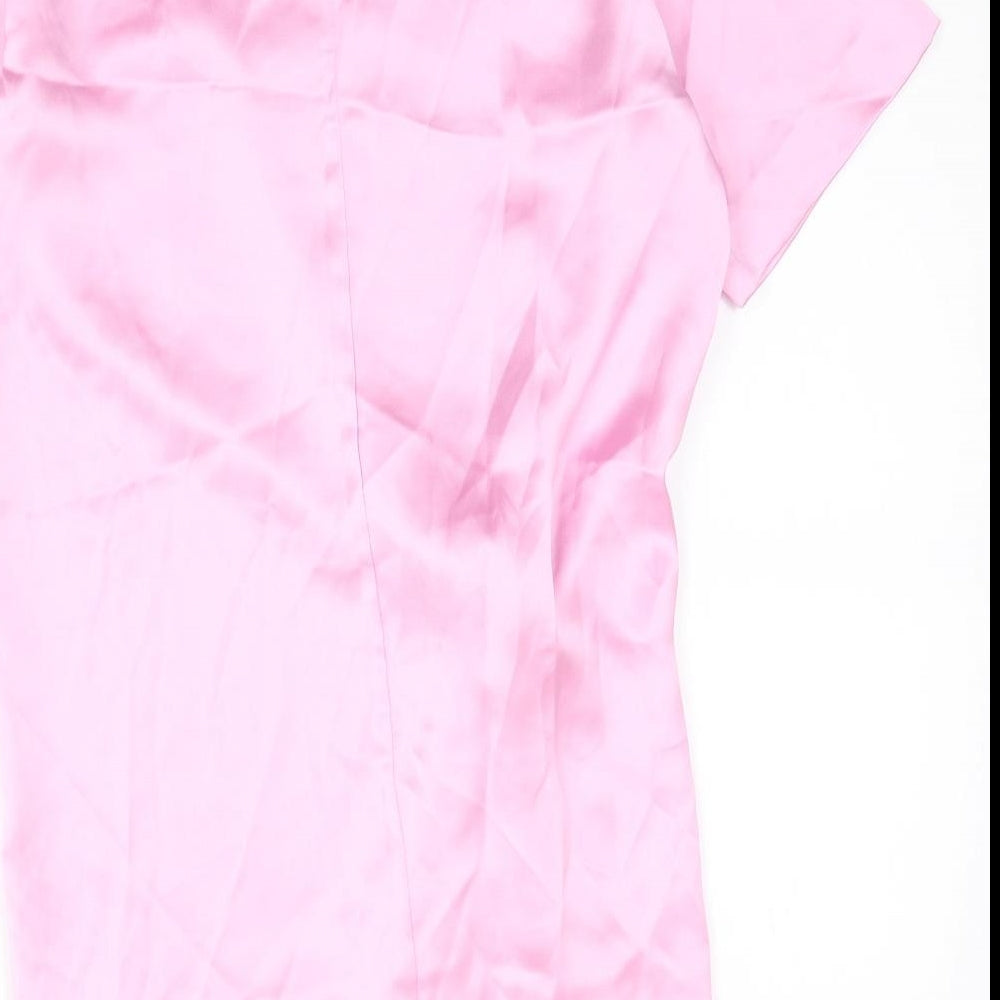 Zara Womens Pink Polyester Sheath Size S Round Neck Zip - Twist Detail