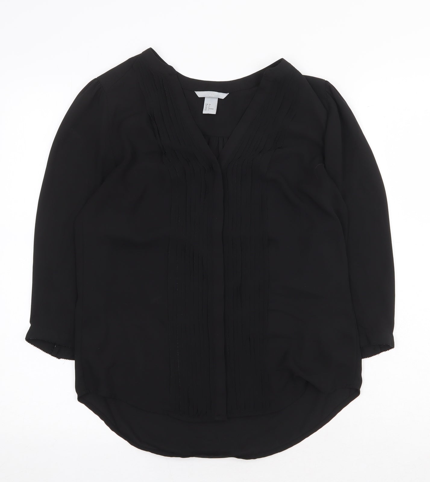 H&M Womens Black Polyester Basic Blouse Size 8 V-Neck
