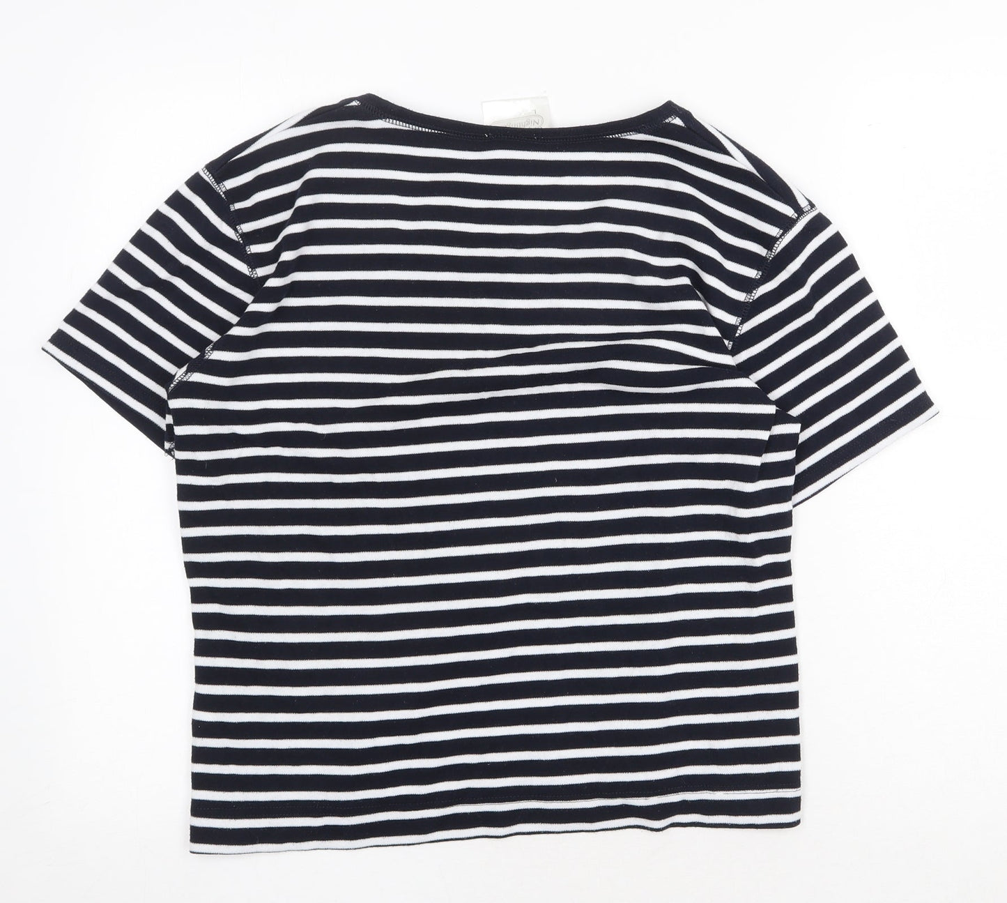 Nightingales Womens Blue Striped Polyester Basic T-Shirt Size L Scoop Neck