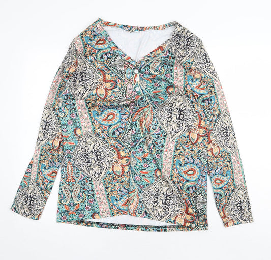 Preworn Womens Multicoloured Geometric Polyester Basic Blouse Size M V-Neck