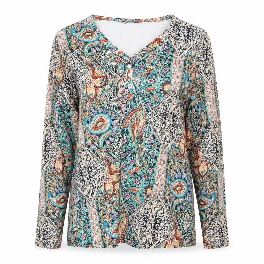 Preworn Womens Multicoloured Geometric Polyester Basic Blouse Size M V-Neck