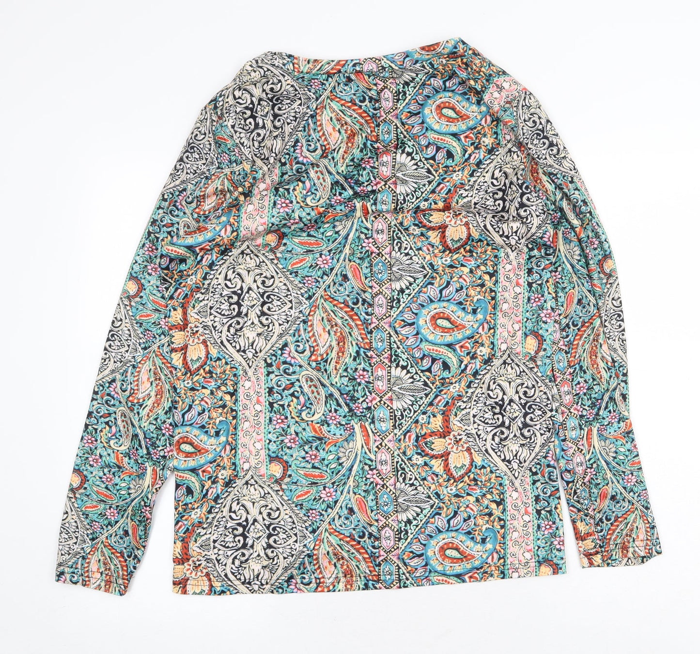 Preworn Womens Multicoloured Geometric Polyester Basic Blouse Size M V-Neck