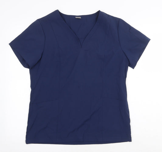 NiaaHinn Womens Blue Polyester Basic Blouse Size M V-Neck