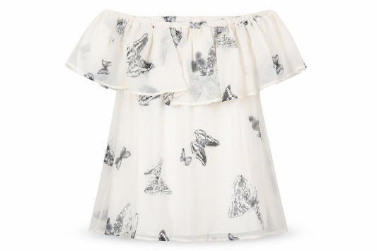 Blue Vanilla Womens White Geometric Polyester Basic Tank Size 8 Off the Shoulder - Butterfly Print