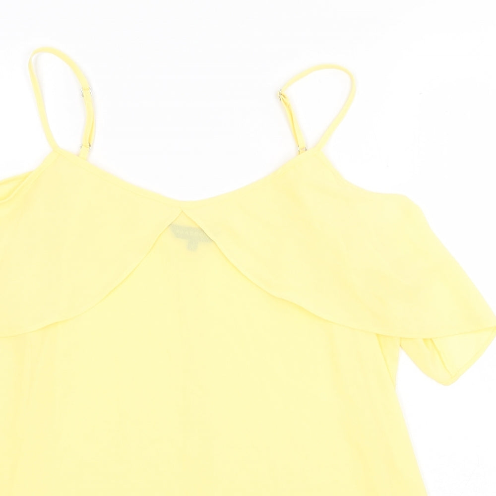 Peacocks Womens Yellow Polyester Basic Tank Size 12 Round Neck