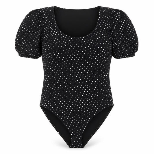 Los Angeles Atelier Womens Black Polka Dot Cotton Bodysuit One-Piece Size S Snap