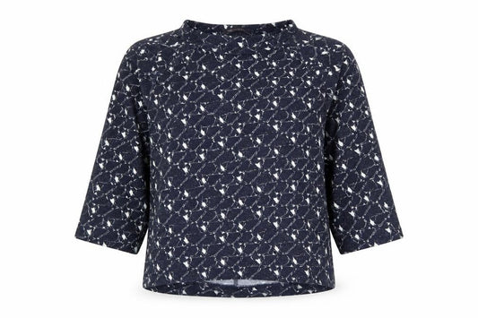 Marks and Spencer Womens Blue Geometric Polyester Basic Blouse Size 12 Boat Neck - Bird Print