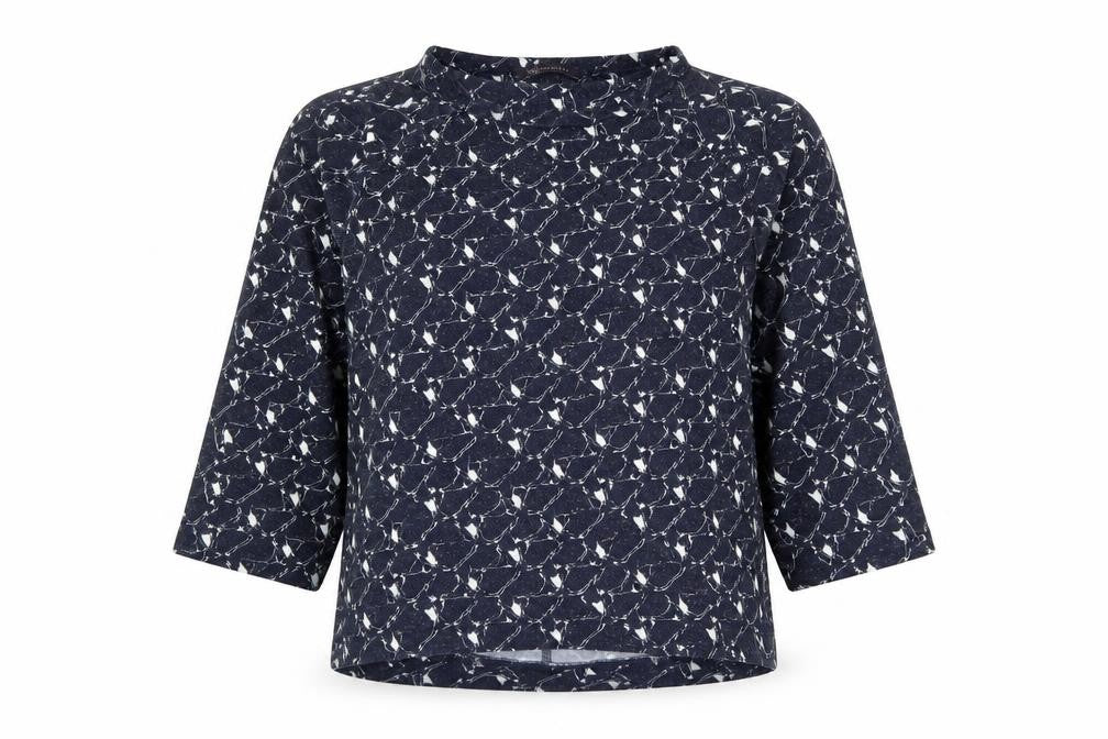 Marks & Spencer Womens Blue Geometric Polyester Basic Blouse Size 12 Boat Neck - Bird Print