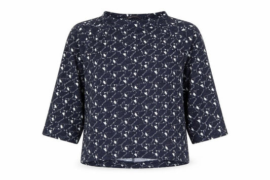 Marks and Spencer Womens Blue Geometric Polyester Basic Blouse Size 12 Boat Neck - Bird Print