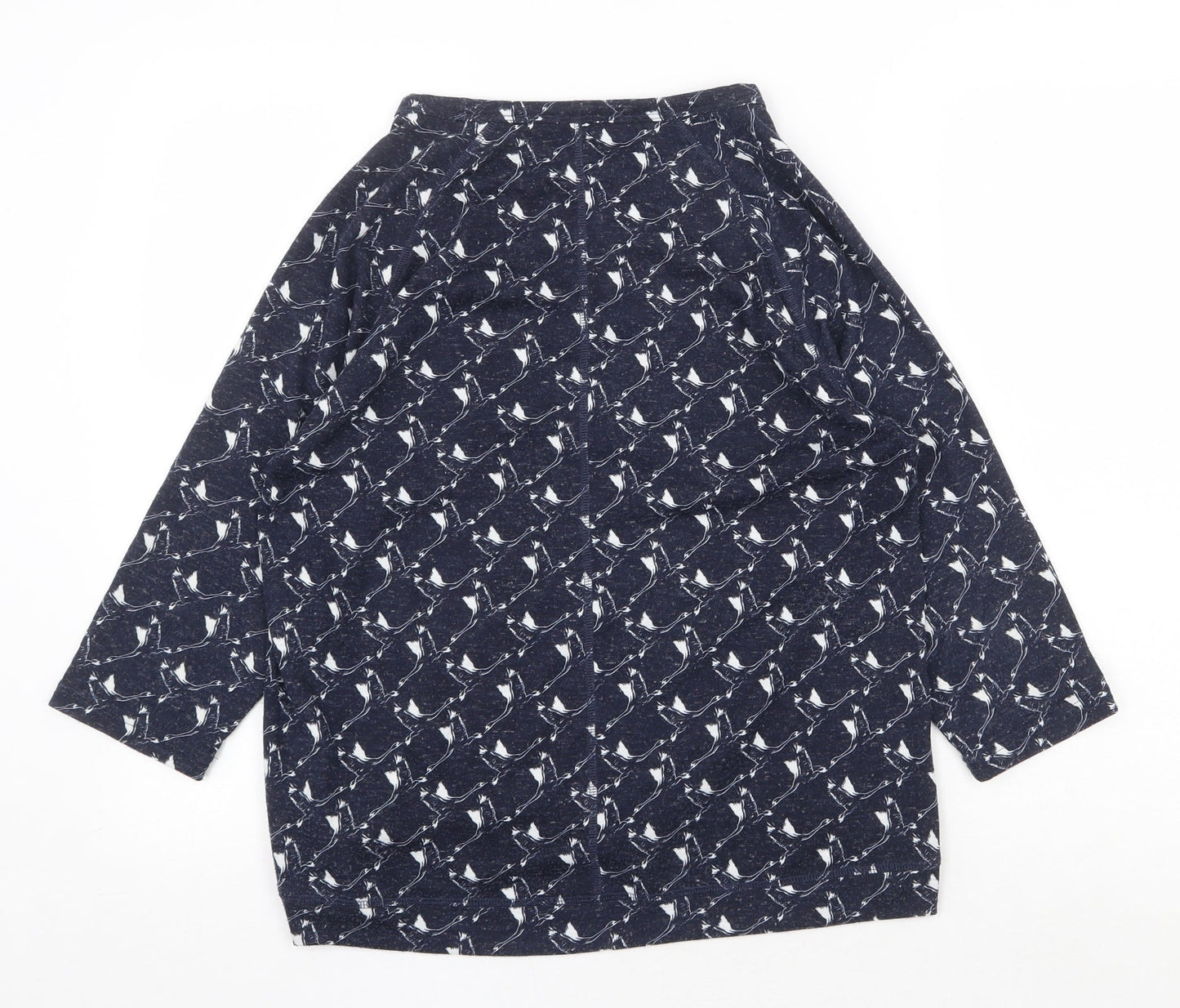 Marks and Spencer Womens Blue Geometric Polyester Basic Blouse Size 12 Boat Neck - Bird Print