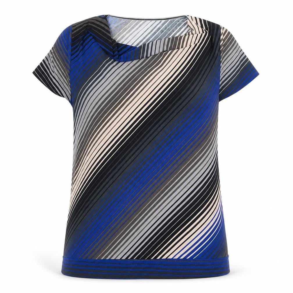CMD Womens Multicoloured Geometric Polyester Basic T-Shirt Size M Mock Neck