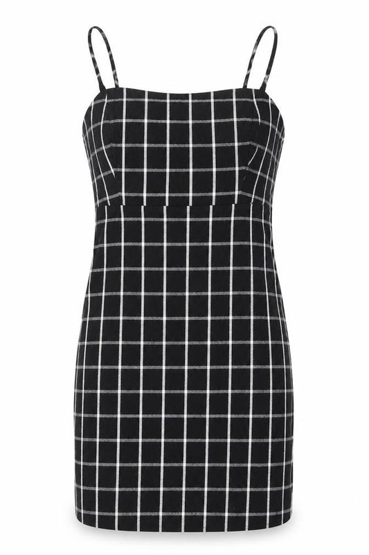 Hollister Womens Black Check Cotton Slip Dress Size S Square Neck Zip