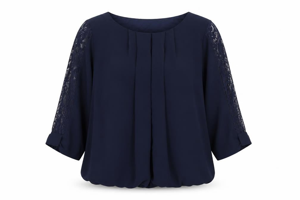Apricot Womens Blue Polyester Basic Blouse Size S Round Neck - Lace Detail