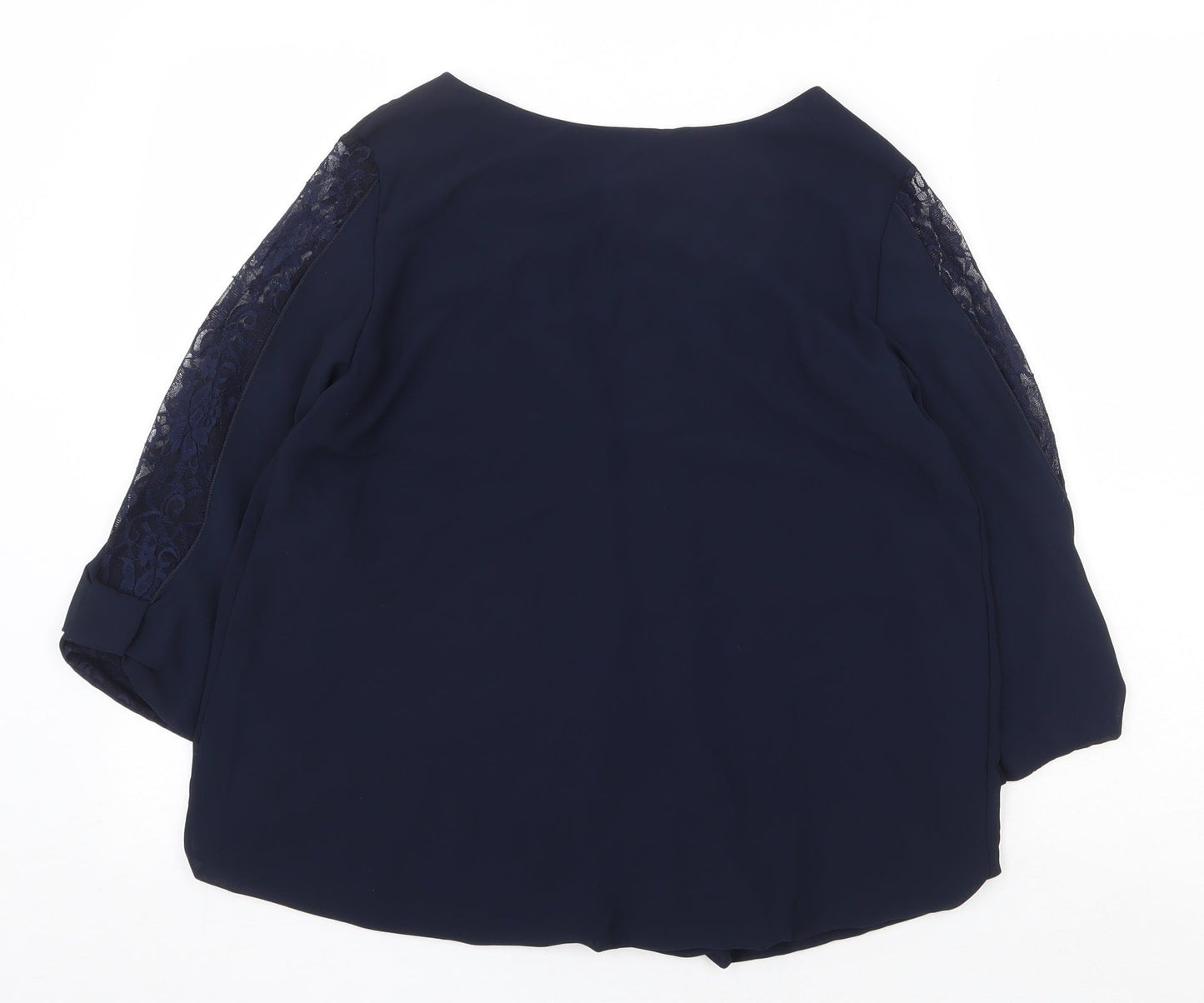Apricot Womens Blue Polyester Basic Blouse Size S Round Neck - Lace Detail