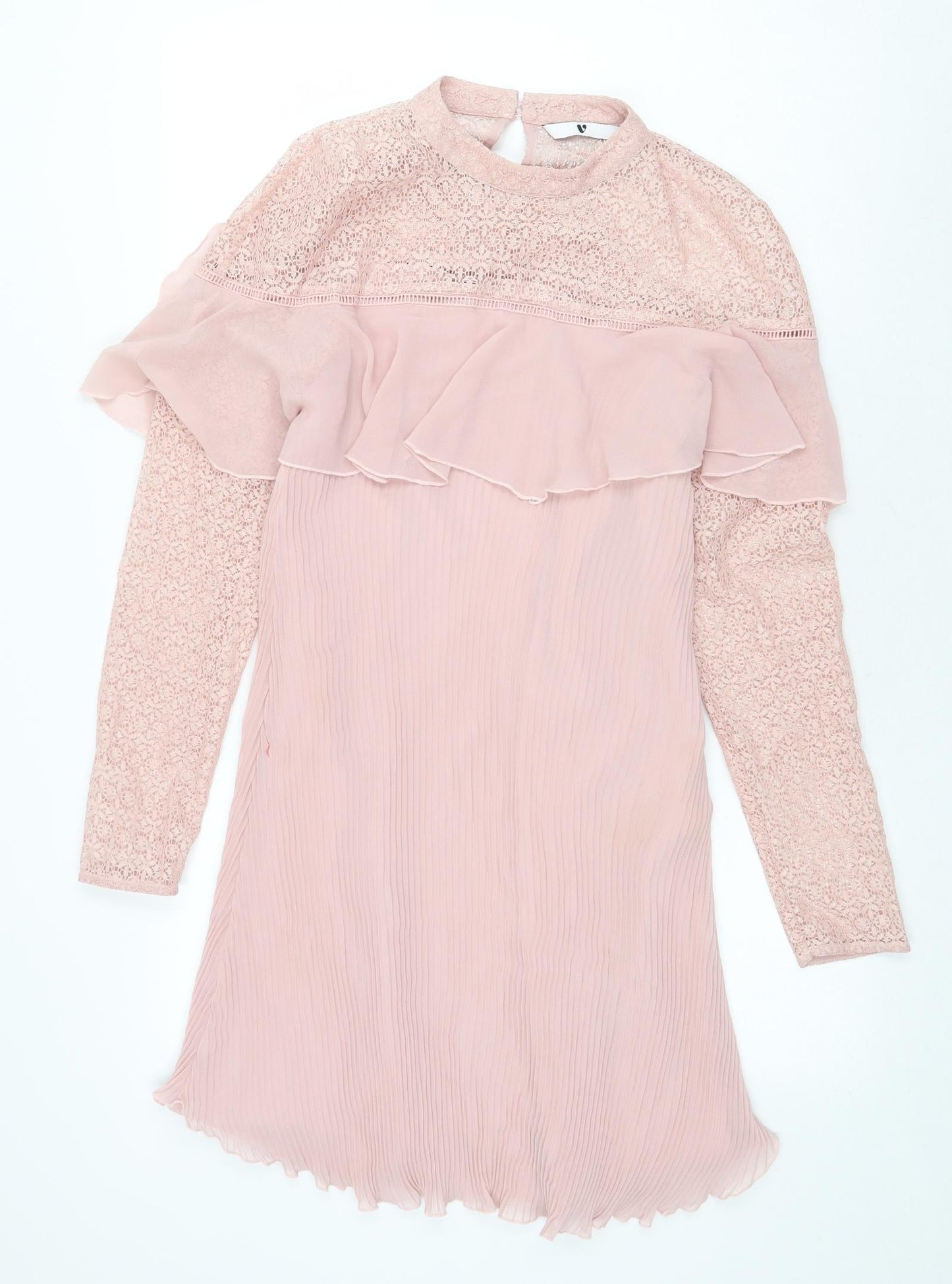 Very Womens Pink Polyester A-Line Size 10 Mock Neck Button - Lace Detail