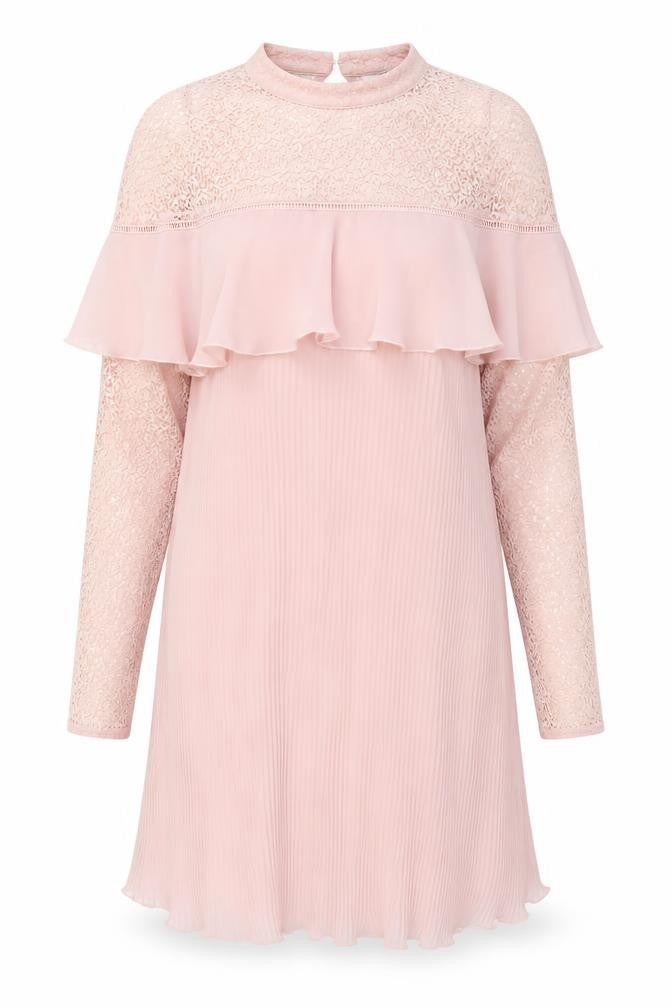 Very Womens Pink Polyester A-Line Size 10 Mock Neck Button - Lace Detail