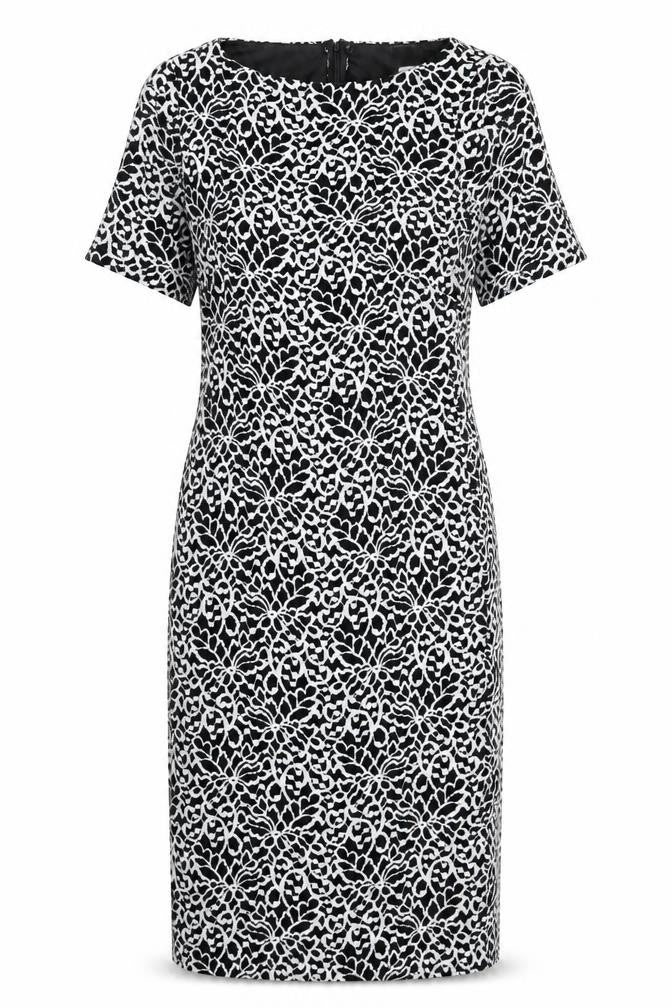 F&F Womens Black Geometric Polyester Sheath Size 10 Boat Neck Zip