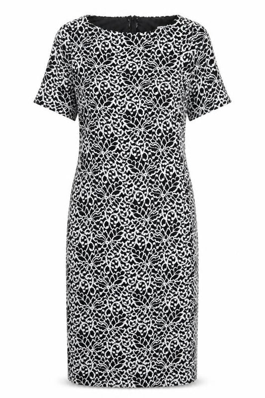 F&F Womens Black Geometric Polyester Sheath Size 10 Boat Neck Zip