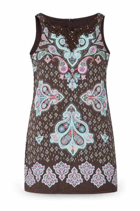 Oasis Womens Brown Paisley Silk Shift Size 12 Boat Neck Pullover