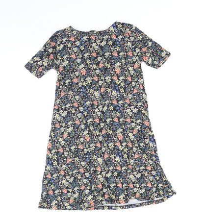 Pull&Bear Womens Multicoloured Floral Polyester A-Line Size S Boat Neck Button