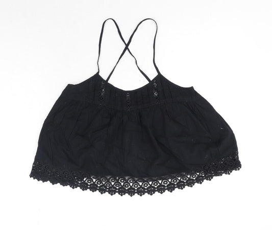 Topshop Womens Black 100% Cotton Camisole Tank Size 8 Scoop Neck - Cross Back Strap Detail