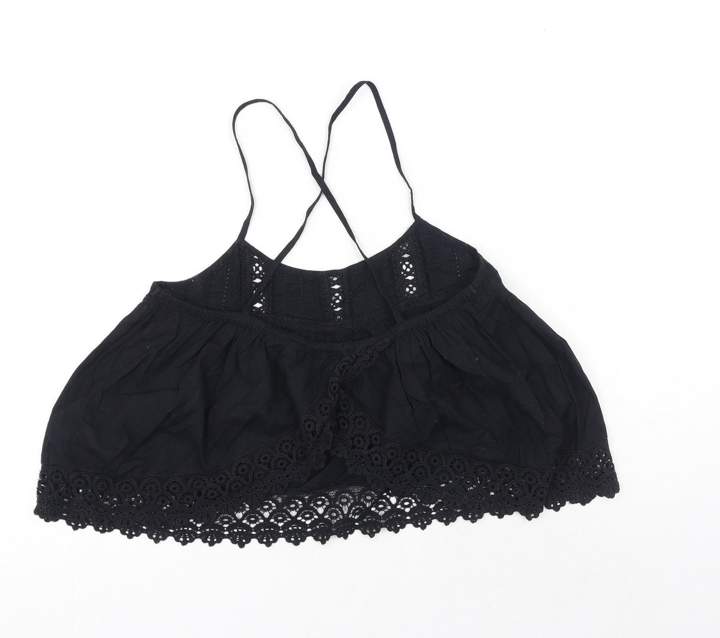 Topshop Womens Black 100% Cotton Camisole Tank Size 8 Scoop Neck - Cross Back Strap Detail