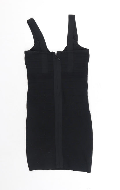 Boohoo Womens Black Polyester Bodycon Size 10 V-Neck Zip