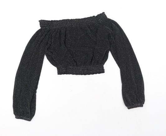 H&M Womens Black Polyamide Cropped Blouse Size XS Off the Shoulder