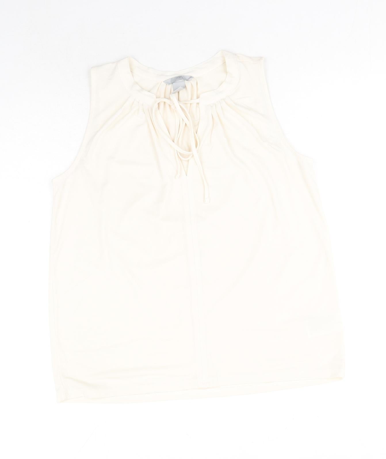 H&M Womens Ivory Polyester Basic Tank Size S Scoop Neck - Tie Neck Detail