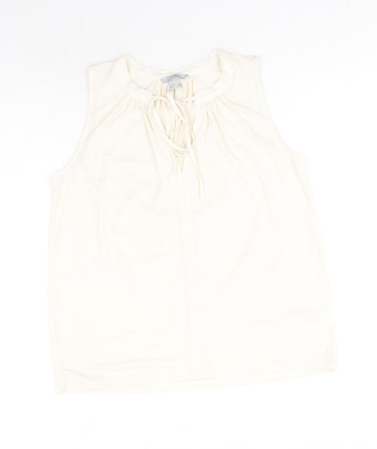 H&M Womens Ivory Polyester Basic Tank Size S Scoop Neck - Tie Neck Detail