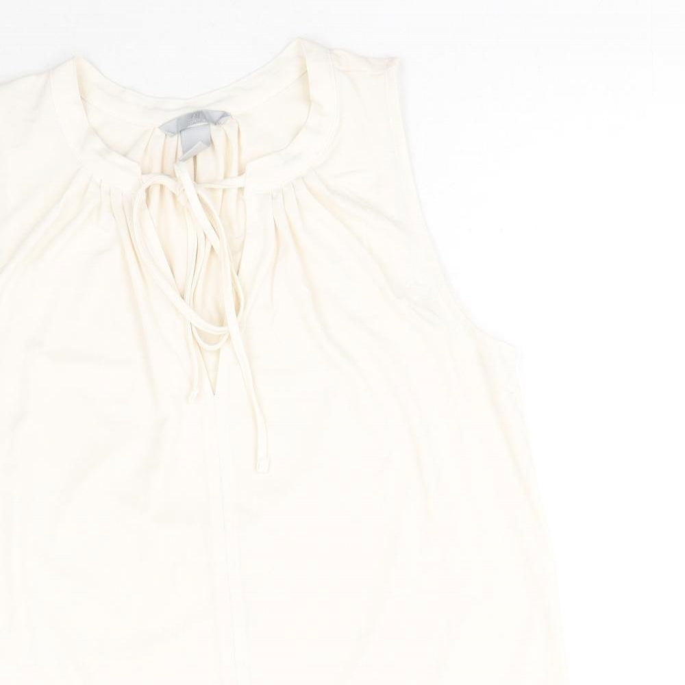 H&M Womens Ivory Polyester Basic Tank Size S Scoop Neck - Tie Neck Detail