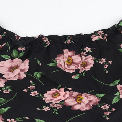 SHEIN Womens Black Floral Polyester Basic Blouse Size M Off the Shoulder